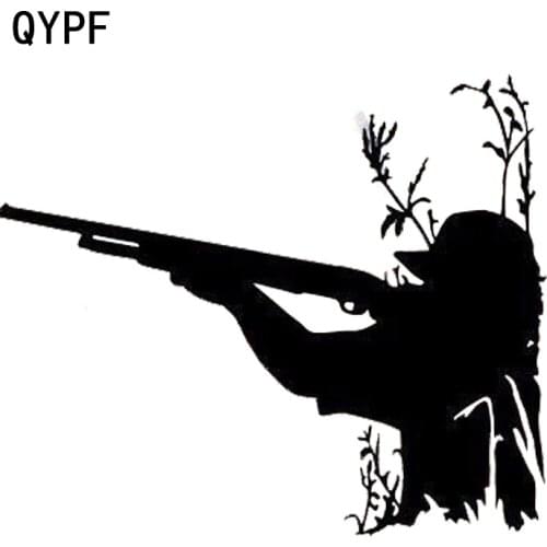 QYPF 13.8cm*11.5cm Fashion Shooting Funny Hunting Car Stickers Decals S2-0329