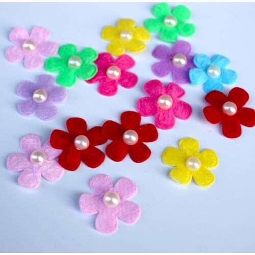 T-N 100PCS Colorful Pearl Handmade Bead Flower Felt Cloth Hair Rope DIY Handmade Accessories Sticker Applique Patches Felt Pads