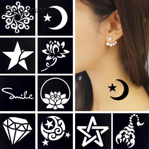 10 Pieces Diamond Flower Pattern Small Henna Tattoo Stencil Airbrush Painting for Women Wrist Body Art Tool Tattoo Template G#01