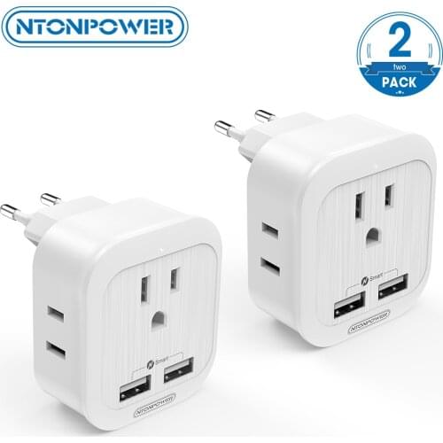 NTONPOWER Universal Plug Adapter 4 In 1 US to EU Power Adapter With 2 USB Ports Charger for European Travel