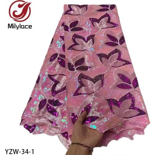 African Sequins Tulle Mesh Lace Fabric High Quality Lace Nigerian Net Lace Fabrics for Women Party Wedding YZW-34