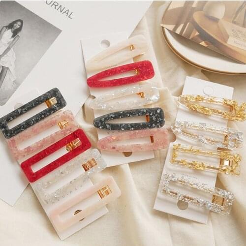 1PC New Women Girls Acrylic Hollow Waterdrop Rectangle Hair Clips Tin Foil Sequins Hairpins Barrettes Headbands Hair Accessories