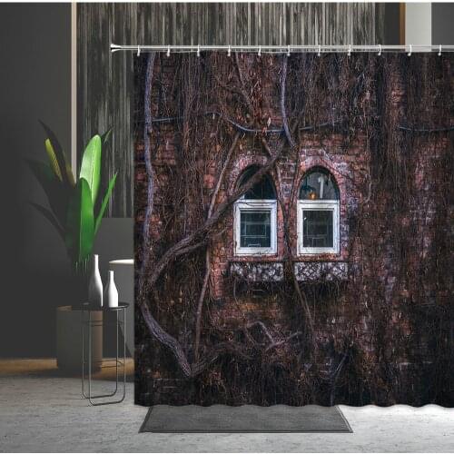 Retro Shower Curtain Arched Window Branch Vine European Style 3D Printed WaterProof Polyester Fabric Shower Curtains With Hooks