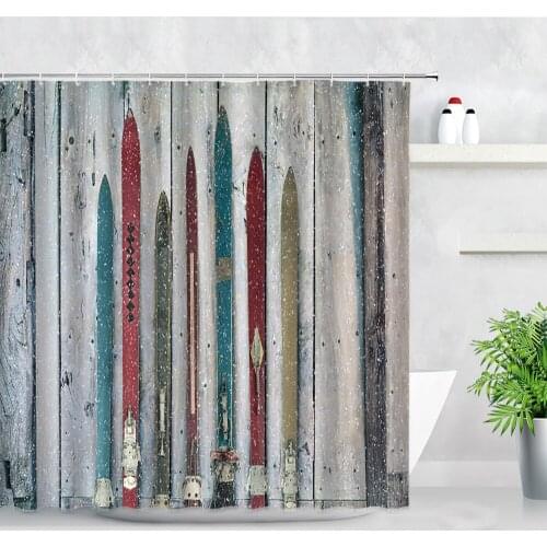 Retro Wood Grain Waterproof Shower Curtains Old Board Snowboard Flower 3D Printing Fabric Bathroom Decor Screen Bath Curtain Set