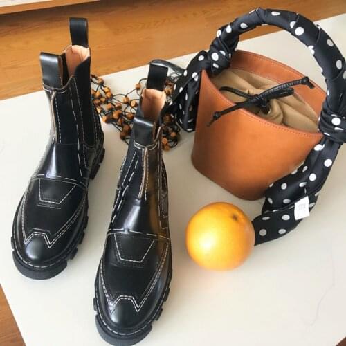 Motorcycle Boots Women PU Leather Women Shoes Slip On Ankle Boots Fashion Round Toe Boots Ladies Shoes botas femininas