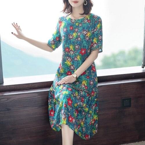 2021 Vintage Floral Mulberry Silk Midi Dresses Spring Summer New 4XL Plus Size Runway Dress Elegant Women Bodycon Party Vestidos