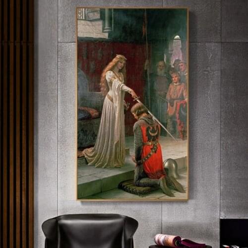 Famous Edmund Blair Leighton Accolade Canvas Painting Art Posters and Prints Cuadros Wall Art Picture for Living Room Home Decor