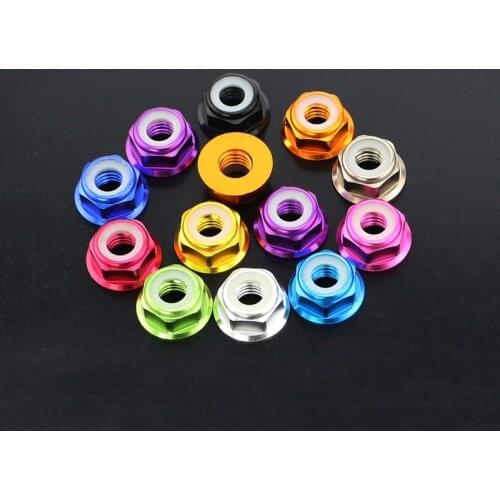 100Pcs M2 M3 M4 M5 M6 Nylon Insert Lock Nuts Nyloc Hex Flange Lock Nut Aluminum 2MM 3MM 4MM 5MM 6MM Multi-Color Anodic Oxidation
