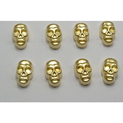 100 Gold Tone Metallic Acrylic Skull Studs 12X7mm No Hole Cell Phone Deco