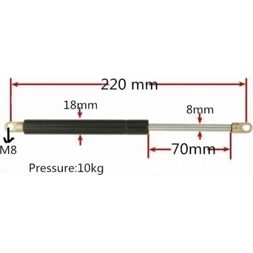 2PCS 10KG/13.2lb Force 70mm Long Stroke 220mm Hole Distance Auto Gas Spring Hood Lift Support M8 Hole Diameter Sliver Tone