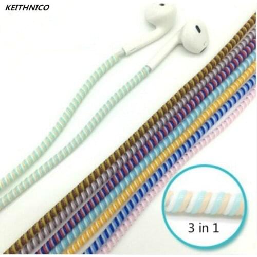2Pcs 1.15M Earphone Line Cable Protector Case Cord Protective Wrap Cable Winder 3 Color in 1 For iPhone Cell Phone