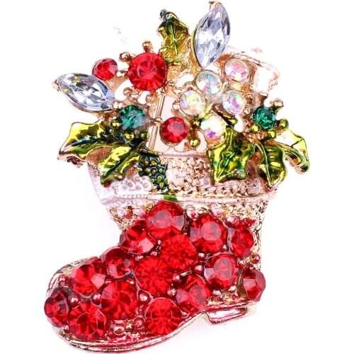2018 Vintage Christmas Santa Sock Pattern Brooch Pins Female Fashion Rhinestone Pins Best Merry Christmas Gifts For Women