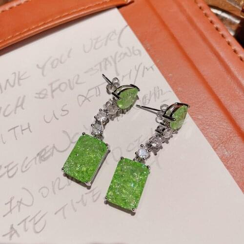 2021 Fashion Women Jewelry Shiny Ice Cubic Zirconia Dangle Long Earring 925 Silver Bride Wedding Drop Earrings For Women