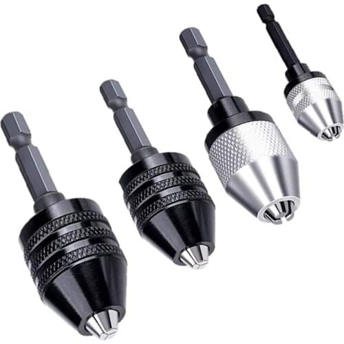 4 Pieces Keyless Drill Chuck, 1/4 Inch Hex and Round Shanks Small Drill Chuck Change Adapter