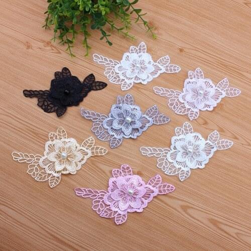 5 PCS Flower Embroidered Lace Bilateral Applique Trim Ribbon Sewing Decor Craft DIY