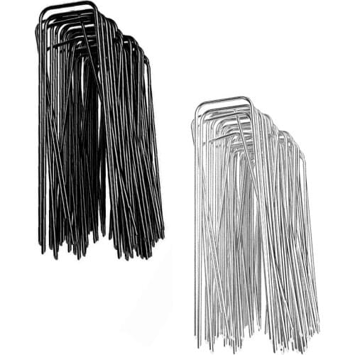 50PCS 2.5*4*200mm/2.8*25*150mm U Shape Galvanized Steel Landscape Pins Garden Stakes Anti-Rust Fence Stakes Ground Stakes Staple