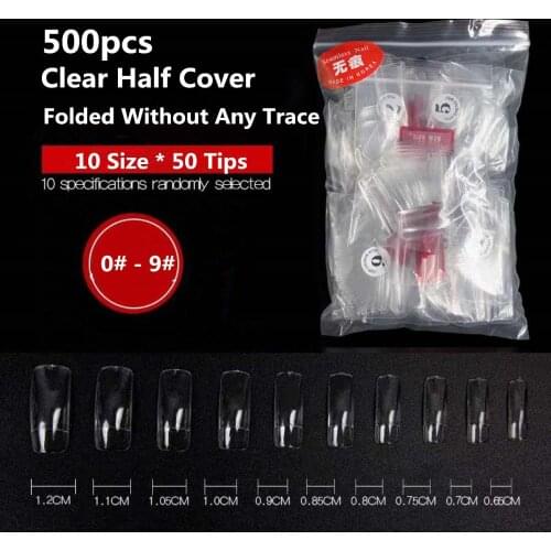 500pcs Nail False Tips Folded without any Trace Effect Coffin Fake Nails UV Gel Manicure Fake Nail Tips color card Display