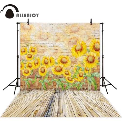 Allenjoy photography background sunflower brick wall old wood kids backdrop photocall studio photo shoot prop photobooth
