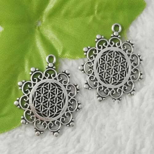 Free Ship 96 pcs Antique silver flower charms pendant 34x30mm #4709