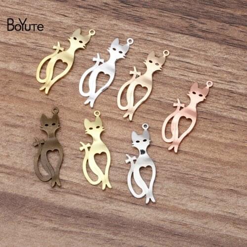 BoYuTe 100 Pcs 10*30MM 7 Colors Filigree Cat Charms Wholesale Brass Material Vintage DIY Jewelry Pendant Charms