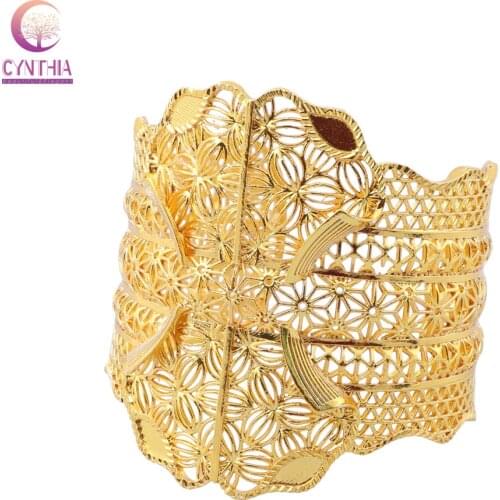 CYNTHIA Middle East Bracelet for Women Gold Color Wide African India Bangles Dubai Bridal Wedding Banquet Gifts