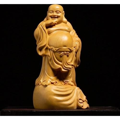 Boxwood 15cm Bodhisattva K12CM gran barriga estatsitigarbha Buddha Statue Figure Sculpture Wood Statues Dizang Buddha Home Decor