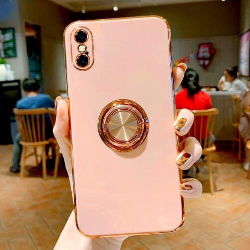 Luxury Plating Soft Case For iPhone XS X 12 11 Pro Max XR 7 8 Plus XSMax 12Pro iPhonex iPhonexs Silicone Covers With Ring Holder