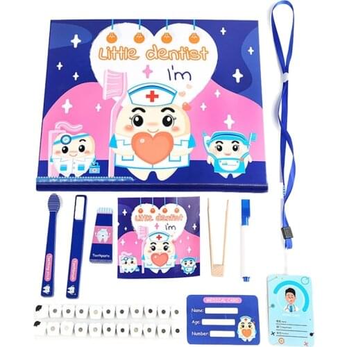 Childrens Wooden Simulation Toy Role-Playing Toothbrush Tooth Extraction Game Kids Pretend Play Dentist Toy Set