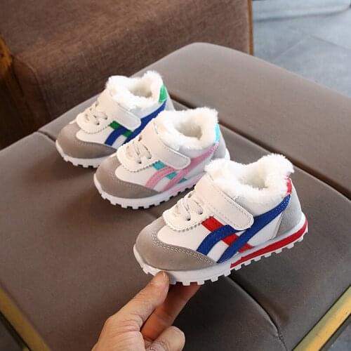 Child Plush Ankle Boots Winter Warm Kids PU Flock Color Stitching Fashion Bootee Girl Boys Antislip Casual Shoes Spring 21-30