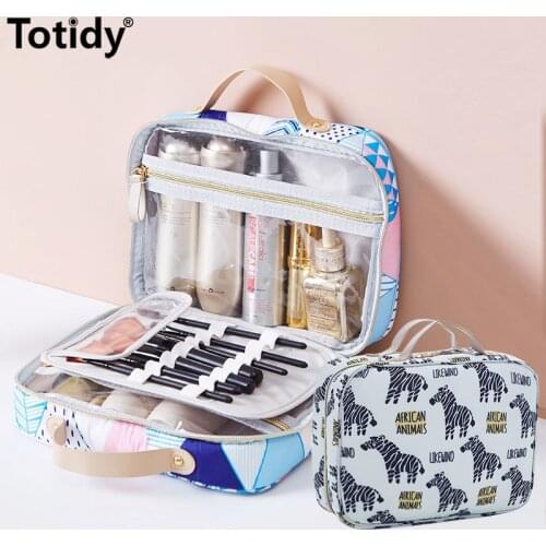 Double Layer Cosmetic Bag Polyester Make Up Bag Brush Organizer For Women Portable Storage Bag New 2021 Travel Makeup Pouch Bags
