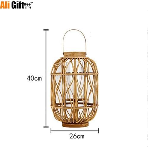 Chinese Classical Wooden Rattan Handicrafts Gift Candle Lantern Creative Home Furnishing Ornaments Metal Candle Holder Lantern