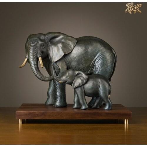 2021 TOP Collection WORK Thailand Auspicious Elephant Elephant " father and son " Home company Ornament ART bronze Sculpture