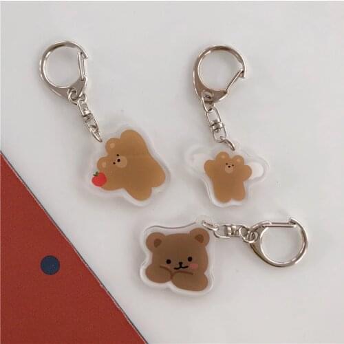 Korean Ins Cartoon Cute Bear Acrylic Key Ring Earphone Schoolbag Key Chain Pendant Cute Diy Accessories Kawaii Key Management