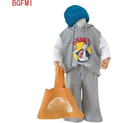 2-7 Yrs Girls Korean Leisure 2pcs Suit Spring Autumn Baby Kid Fake Two-piece Cartoon Printed Sweater + Loose Trousers Suit Set