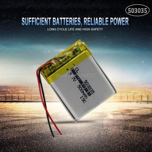 1pc 500mAh 3.7V 503035 lithium polymer lipo rechargeable battery for GPS MP3 MP4 DVD bluetooth headphone speaker Navigation phon