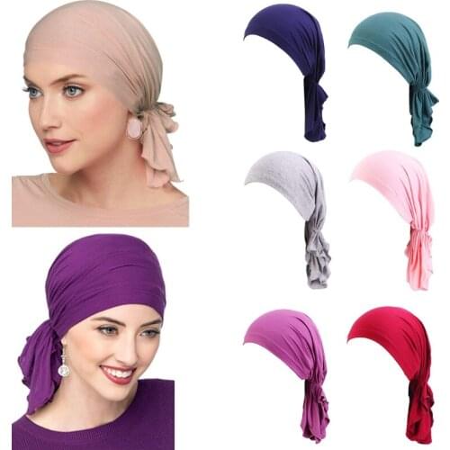 Modal Cotton Head Scarf Turban Chemo Cap Inner Hijab Muslim Stretch Underscarf Hat Islamic Pre Tied Beanie Headwrap