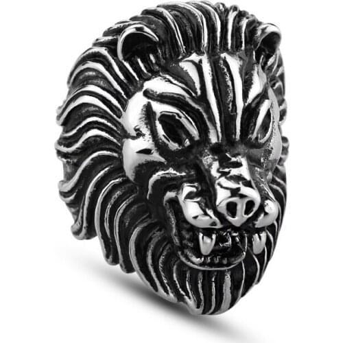 2019 Vintage Male Silver Lion Head Ring For Men Wedding Engagement Rings Punk Rock Biker Mens Ring Jewelry Wholesale