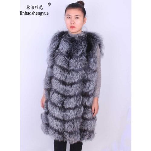 Linhaoshengyue 90 cm Long Fur Vest Natural Fur Coat