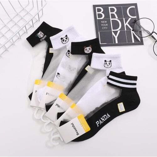 5 Pairs 1 Pack Women Socks Set Harajuku Cartoon Sock Animal Bear Panda Cow Lace Short Ankle Sock Mesh Elastic Female Sox Mujer