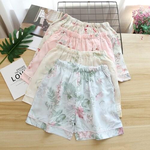 New Style Cotton Silk Pajamas Womens Shorts Flower Print Plus Size Home Viscose Fiber Shorts Pajamas Ladies Thin Style Home
