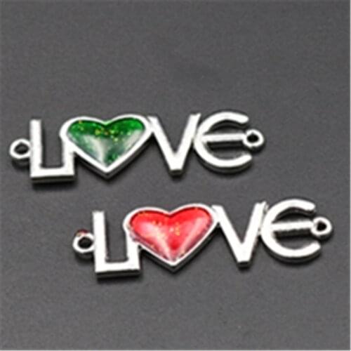 10pcs Silver Plated* Love *Tag Enamel Charm Alloy Connector for Necklace Bracelet DIY Jewelry Making 40*11mm A654