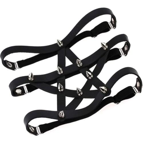 Women Punk Pu Leather Leg Garter Belt Adjustable Suspender Belt Rivet Stud Garters Gothic Suspenders Pentagram Strumpfband