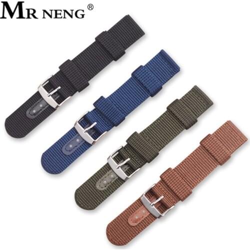 MR NENG Nylon Brown Black Watchband Strap 18mm 20mm 22mm 24mm Stainless Steel Watch Accessories for Men Woman Watch Band