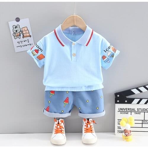 Boys Clothes Baby Summer Cartoons Shirt Set Lapel Short Sleeve Shirt + Pants for Infant Toddler Boy 2 PCS Outwear 1 2 3 4 Years