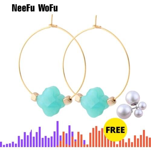 NeeFuWoFu Four-leaf clover Earrings Natural stone earrings for women stainless steel brinco Crystal Earring Fashion Jewelry