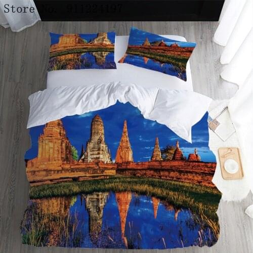 Ancient Building Bedding Sets Single Double Queen King Size Duvet Cover Sets Microfiber Bedroom Sets Blue Night Home Textiles