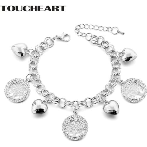 TOUCHEART Fashion Round Shape Heart Bracelet & Bangles Charms For Women Silver Jewelry Making Tree Of Life Bracelets SBR180093