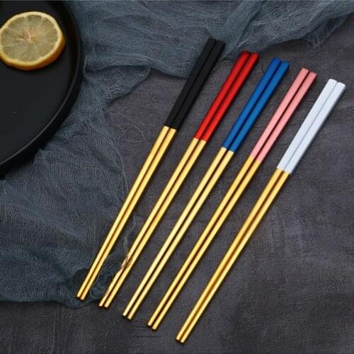 Visual Touch 5 Pairs 304 Stainless Steel Chopsticks Food Portable Reusable Chop stick Sushi Gifts Easy To Clean Gold