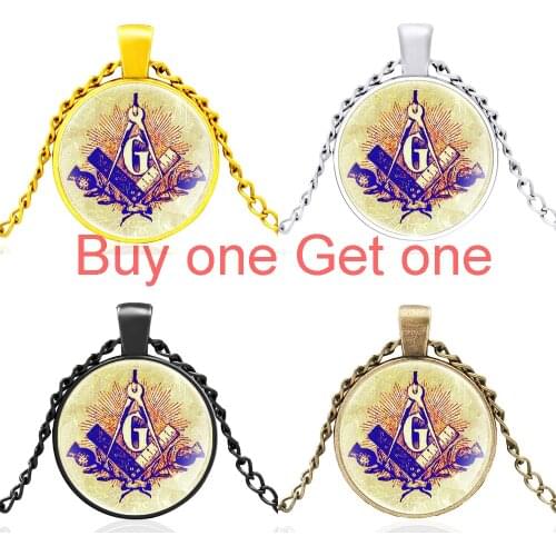 High Quality Classic Masonic Design Glass Dome Charm Pendant Necklace Men Women Jewelry Accessories Gifts
