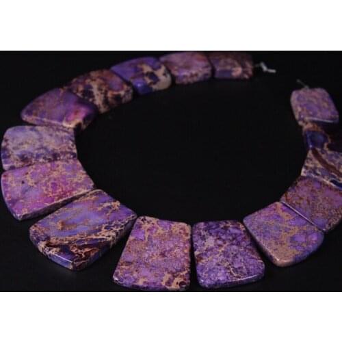15pcs Top Drilled Purple Ocean Impression Jaspers Graduated Necklace Trendy Gifts,Emperor Stone Trapezoid Slab Beads Jewelry